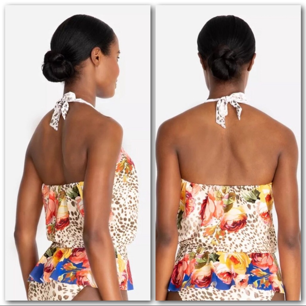 Johnny Was Oksana Leopard Floral Print Halter Wrap Tankini Top - Picture 3 of 12